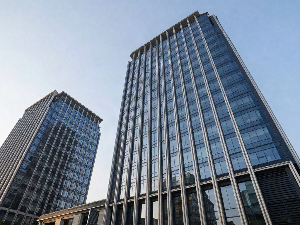 An upward perspective on contemporary glass office towers